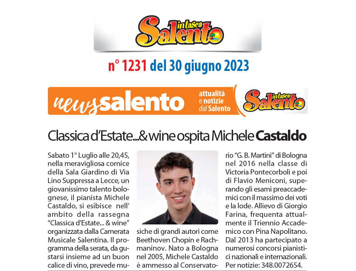 Michele Castaldo pianoforte Rassegna stampa 1 luglio 2023 CMS